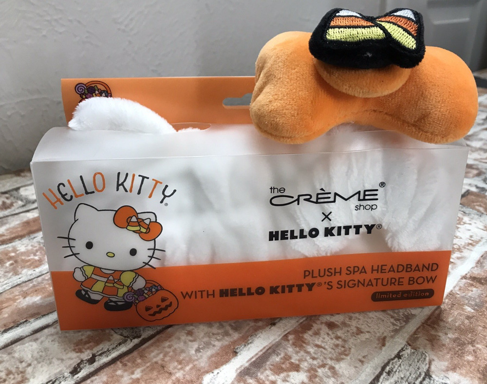 The Creme Shop Hello Kitty Halloween Plush Headband White /Orange Candy Corn Bow